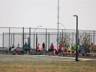 Pickleball court with players