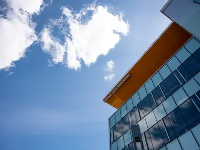 Chinook Regional Hospital building sign from below