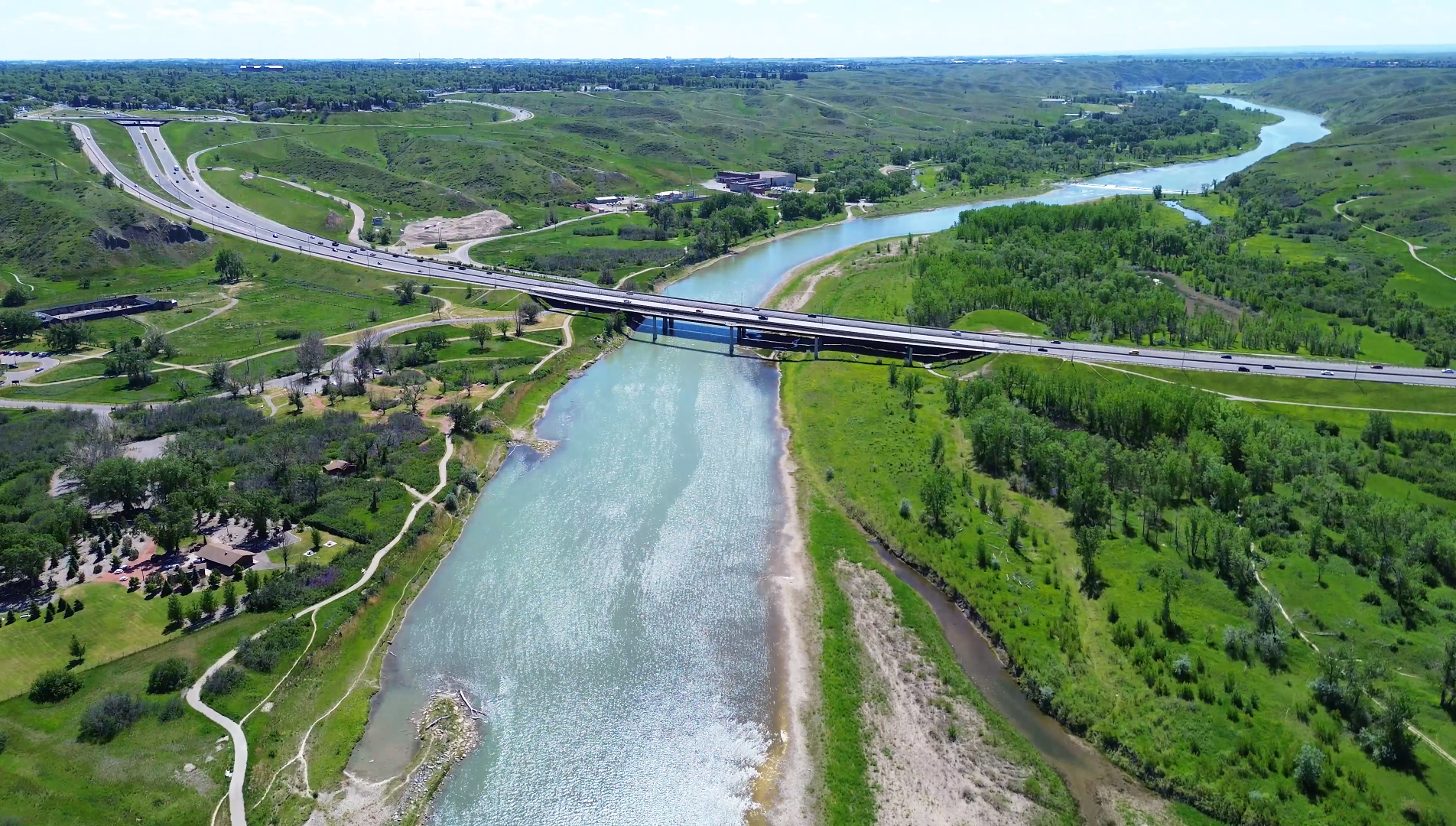 Whoop up drive bridge north facing view from down-river 