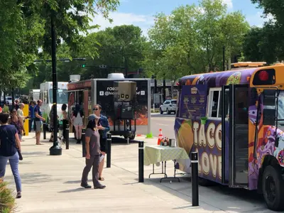 Foodie Fest food trucks lined up downtown