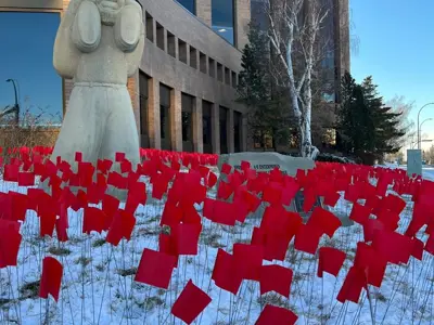 MMIWG reg flags winter city hall