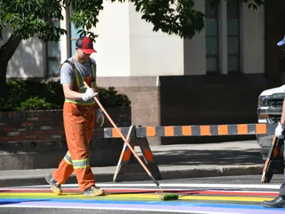 Downtown Pride Cross Walk Painting Detour