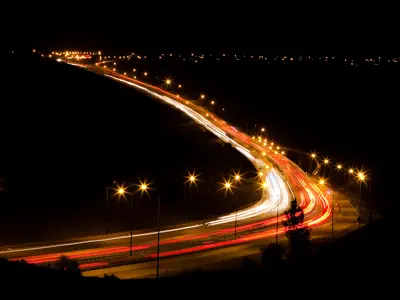 Whoop Up Drive Night traffic lights 