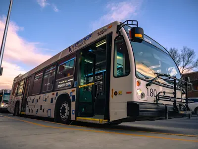 Lethbridge transit bus downtown blue sky