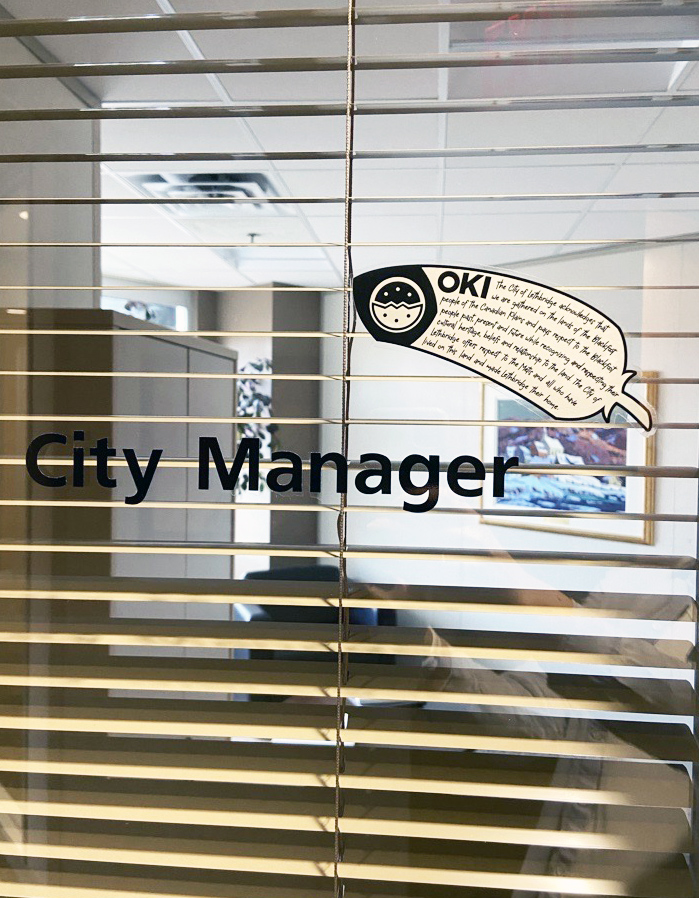 Window Cling Land Acknowledgement City Manager office window