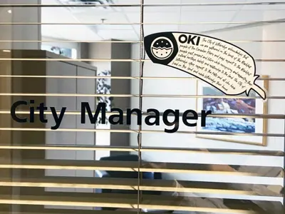 Window Cling Land Acknowledgement City Manager office window